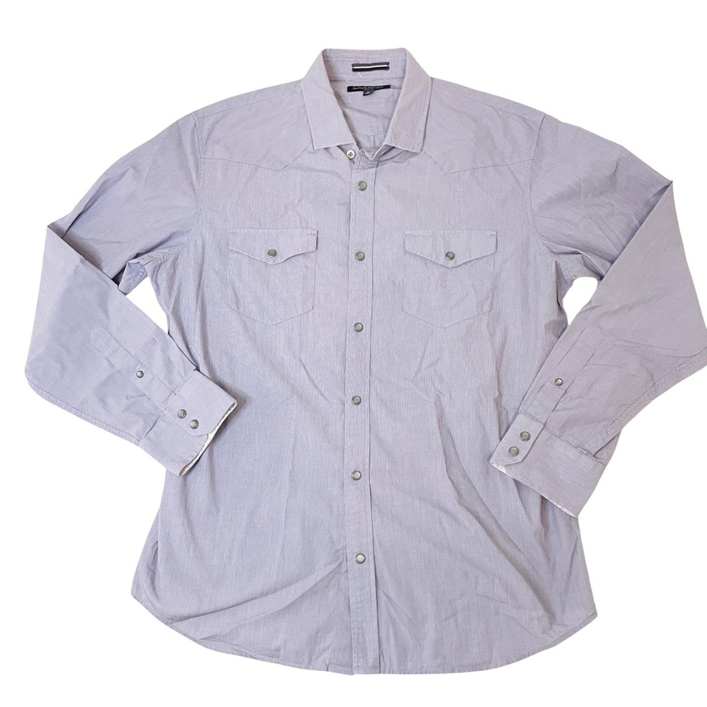 Banana Republic Men's Long Sleeve Shirt Pearl Snap Light Purple Size‎ L